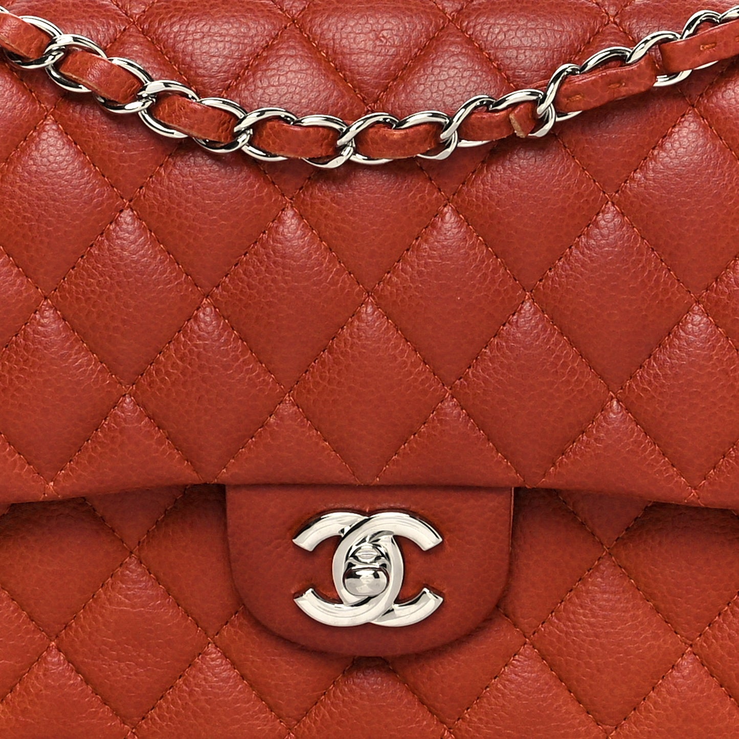 Caviar Quilted Medium Double Flap Red