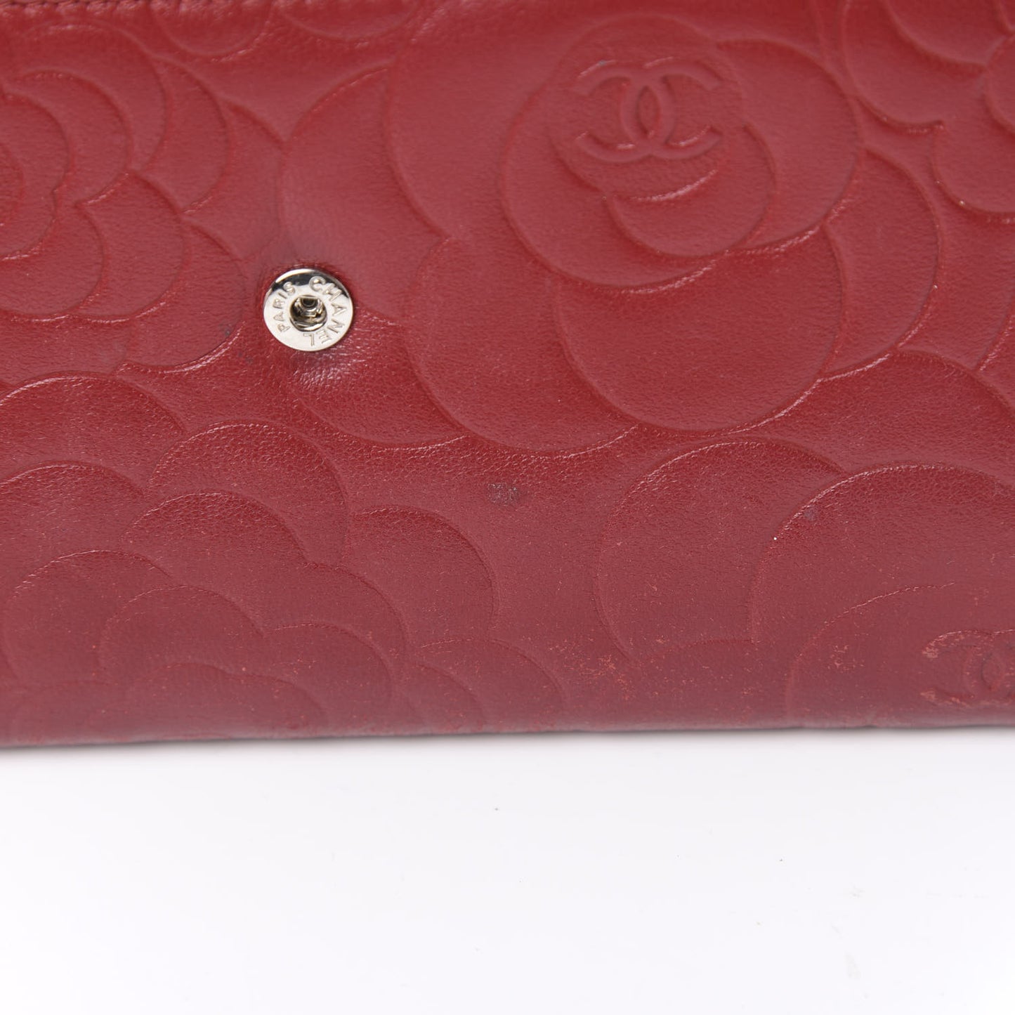 Lambskin Camellia Embossed Flap Wallet Red