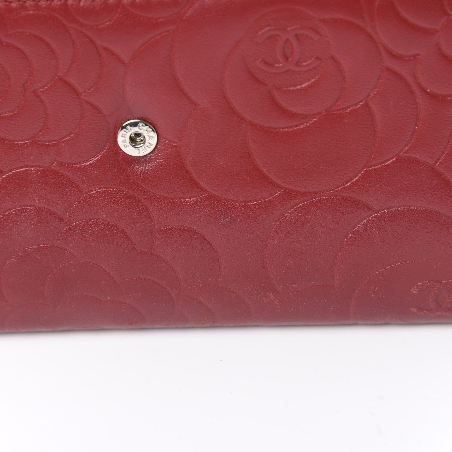 Chanel Lambskin Camellia Embossed Flap Wallet Red 10 of 17