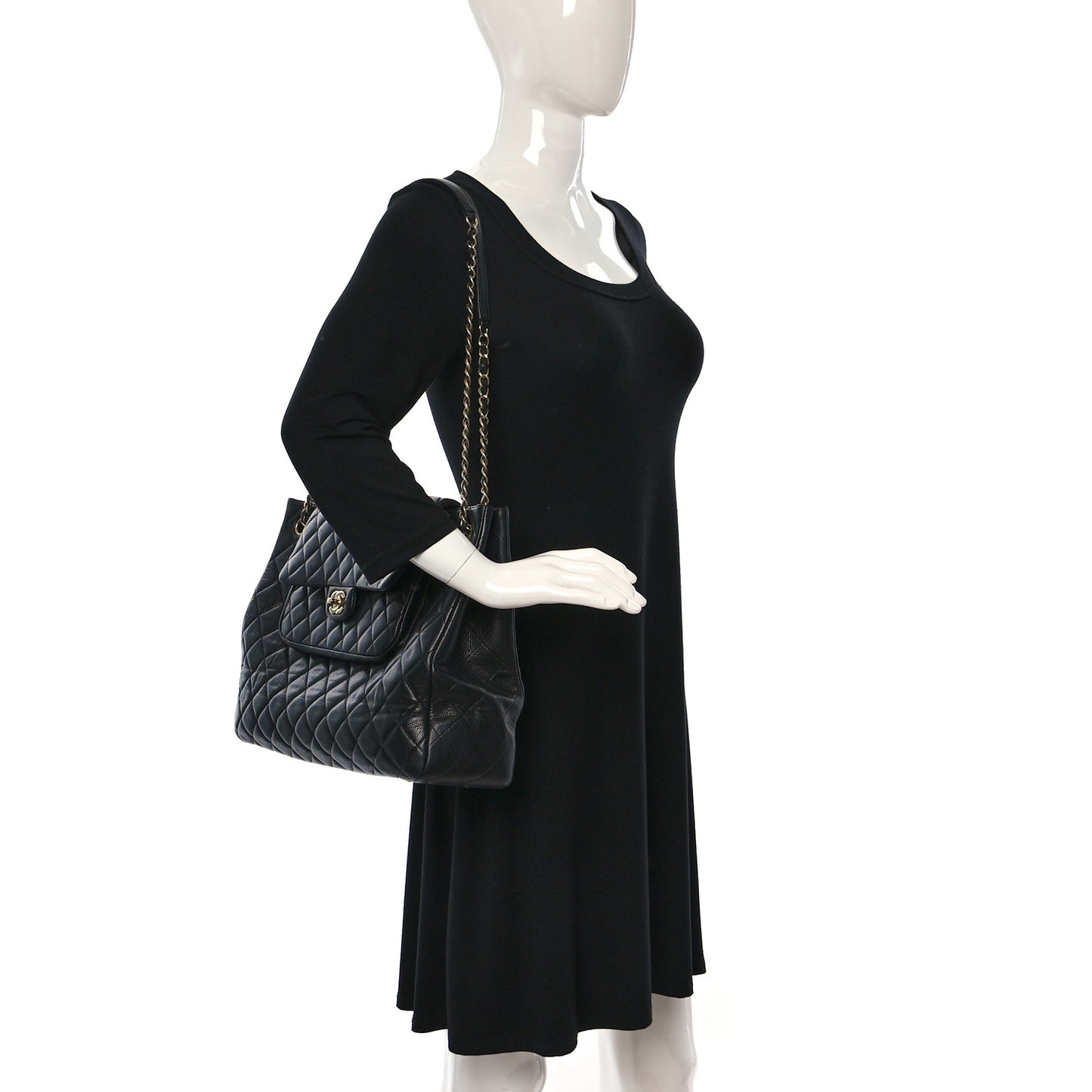 Caviar Quilted Flap Tote Black