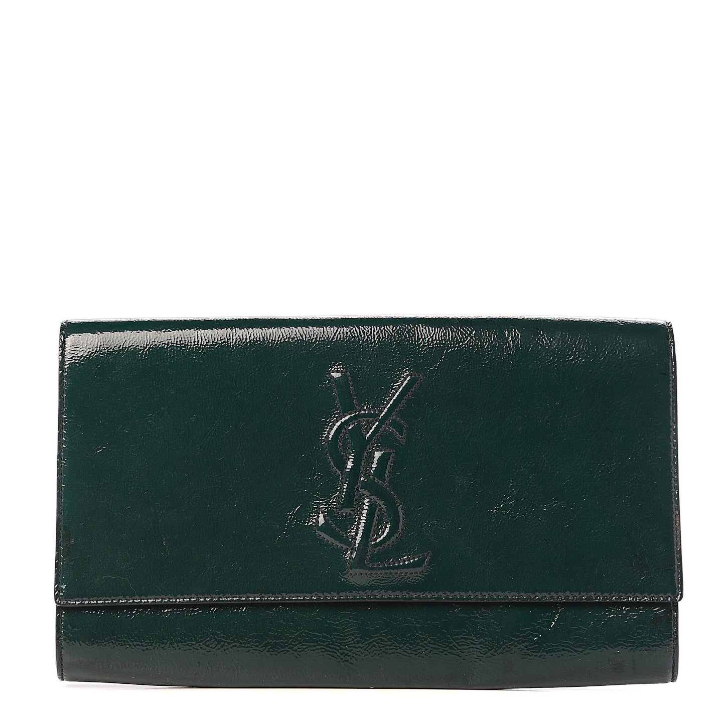 Textured Patent Calfskin Large Belle De Jour Clutch Green