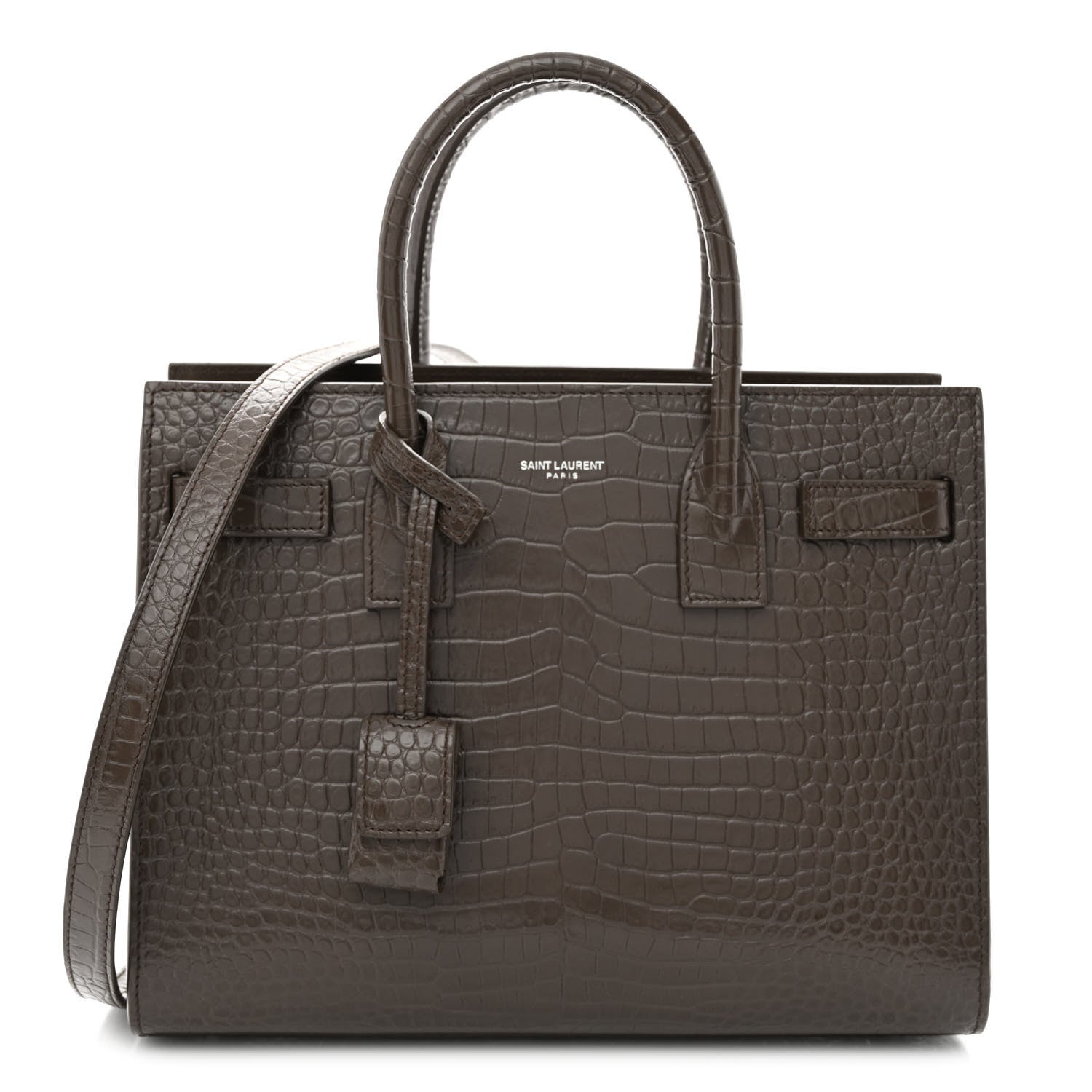 Saint Laurent Calfskin Crocodile Embossed Baby Sac De Jour Dark Brown 1 of 11