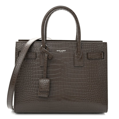 Saint Laurent Calfskin Crocodile Embossed Baby Sac De Jour Dark Brown 1 of 11