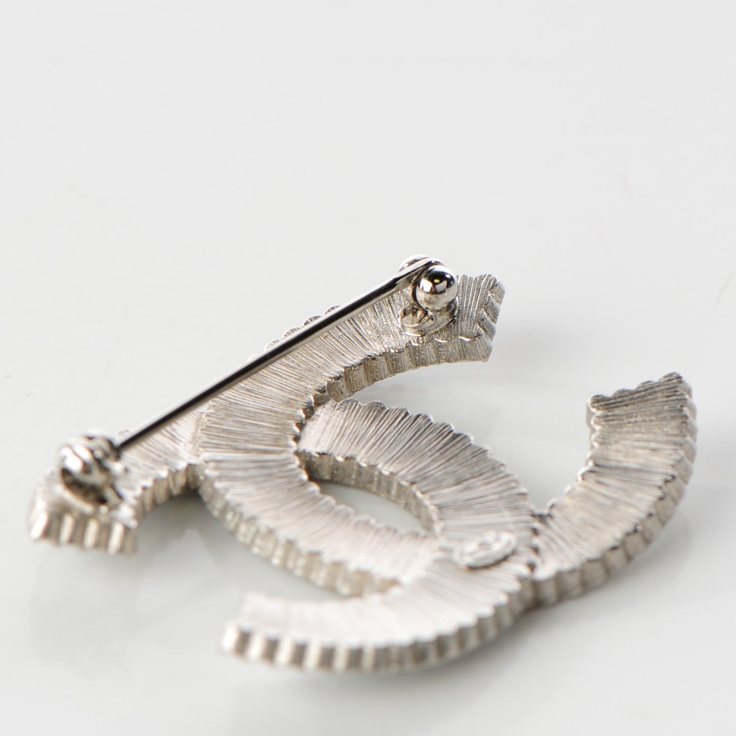 Crystal Glass CC Brooch Silver