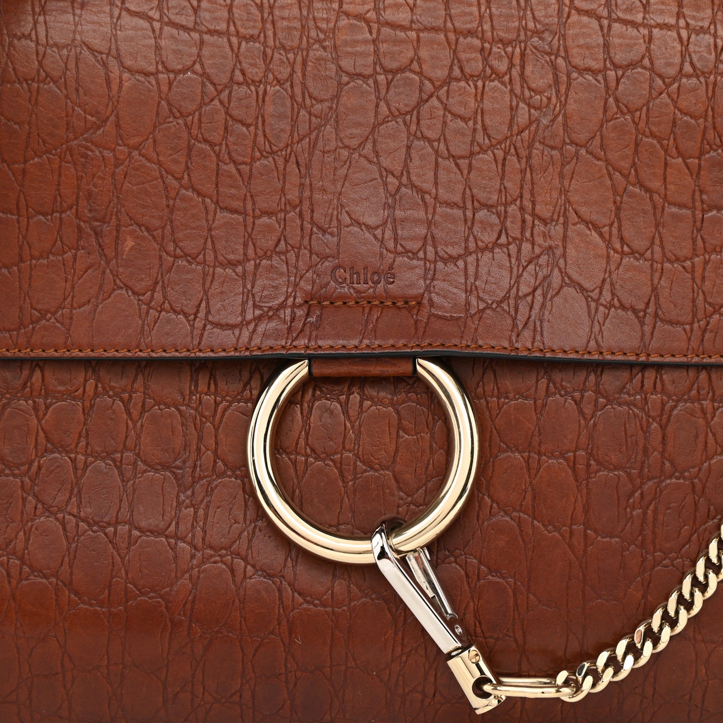 Calfskin Crocodile Embossed Medium Faye Shoulder Bag Mahogany