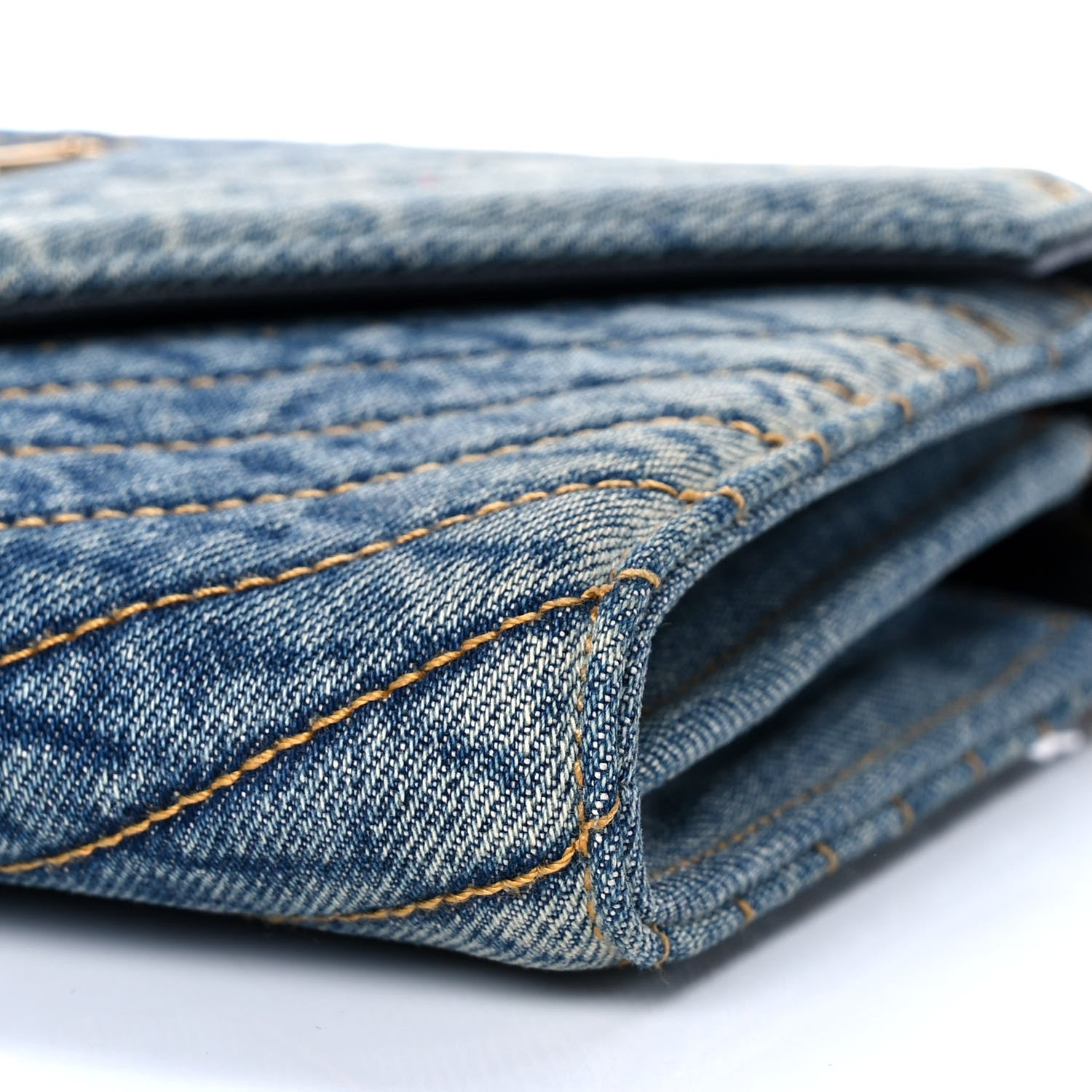 Saint Laurent Denim Matelasse Chevron Monogram Chain Wallet Blue Jeans 9 of 11