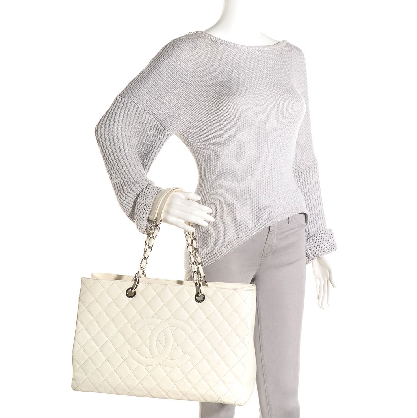 Caviar Quilted XL Grand Shopping Tote GST White