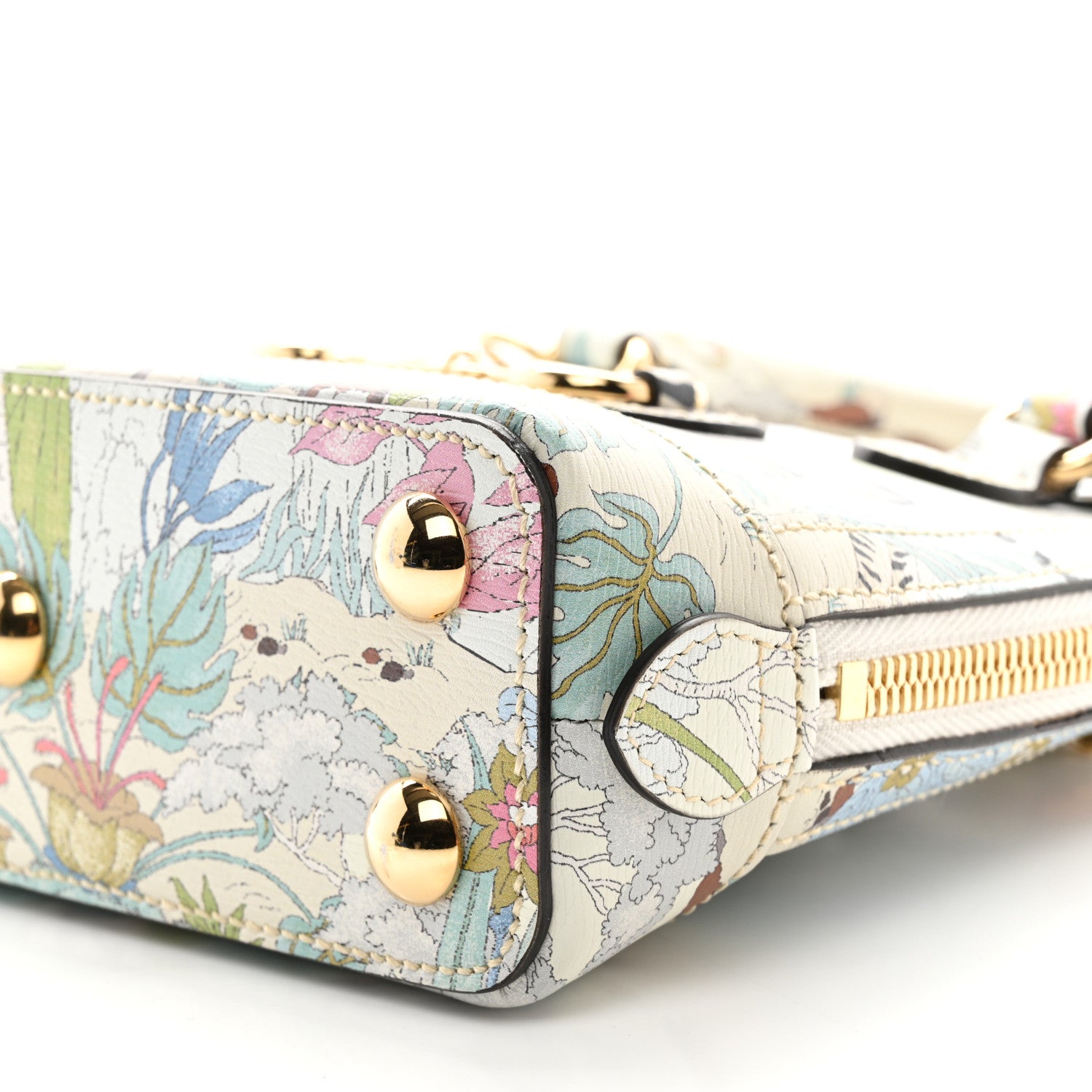 Gucci New Shangai Calfskin Tiger Savanah Web Mini Horsebit 1955 Top Handle Bag Chalky White Multicolor 10 of 11