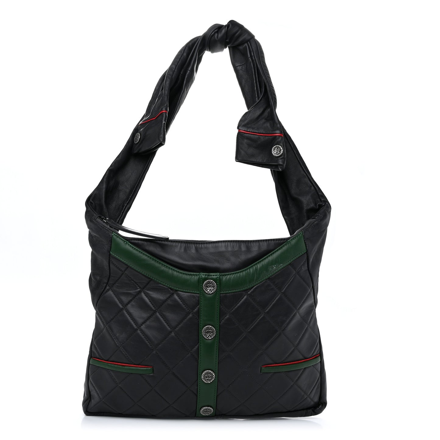 Lambskin Quilted Small Girl Bag Black Green