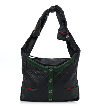 Chanel Lambskin Quilted Small Girl Bag Black Green 1 of 10