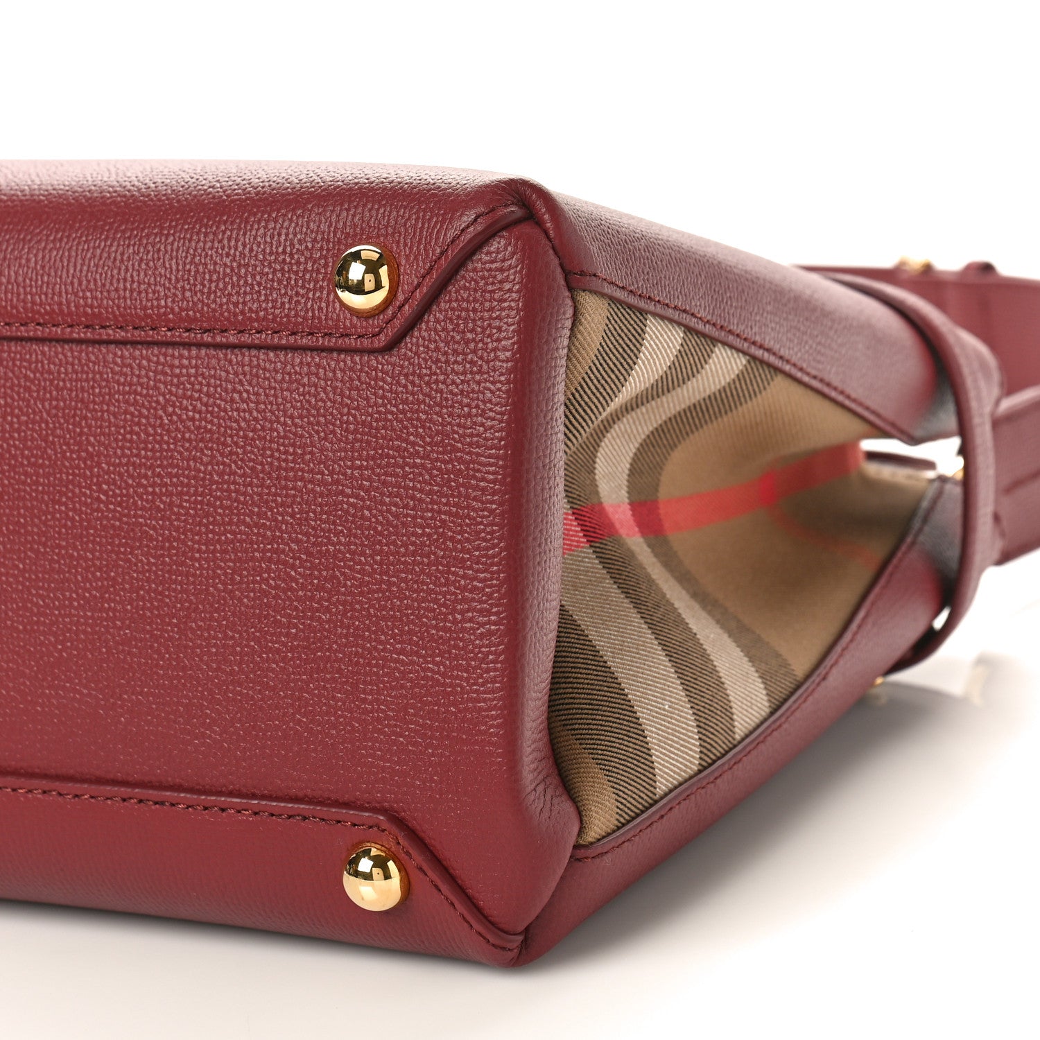 Burberry Grainy Calfskin House Check Medium Banner Tote Mahogany Red 9 of 9