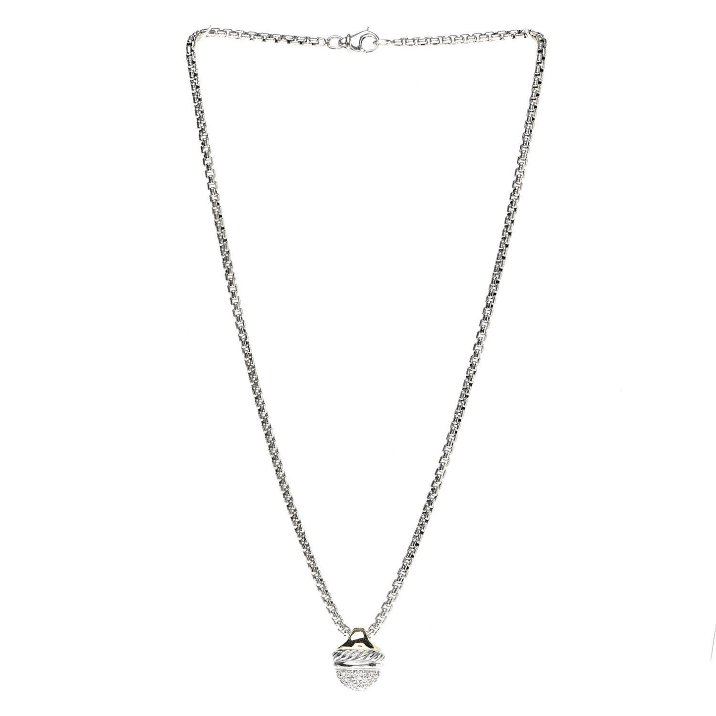 Sterling Silver 18K Yellow Gold Diamond Acorn Pendant Necklace