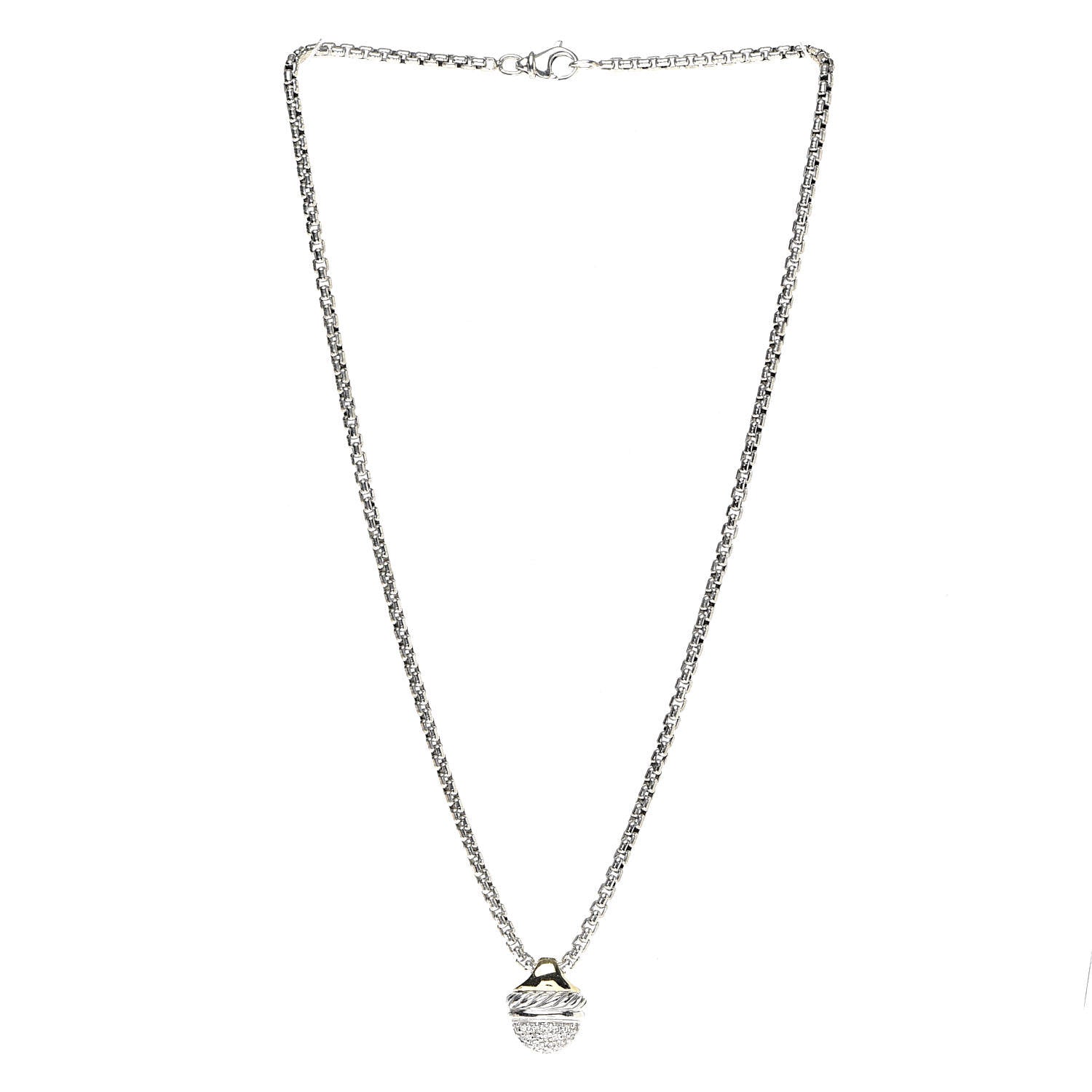 David Yurman Sterling Silver 18K Yellow Gold Diamond Acorn Pendant Necklace 3 of 6