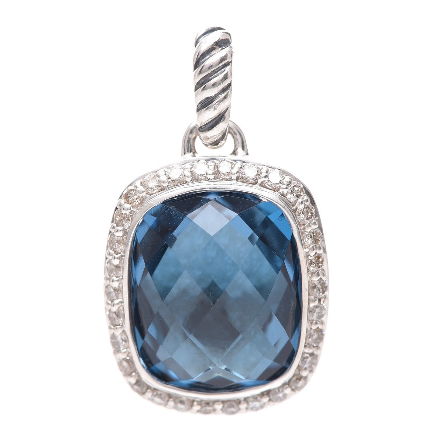 Sterling Silver Diamond Blue Topaz Noblesse Enhancer Pendant
