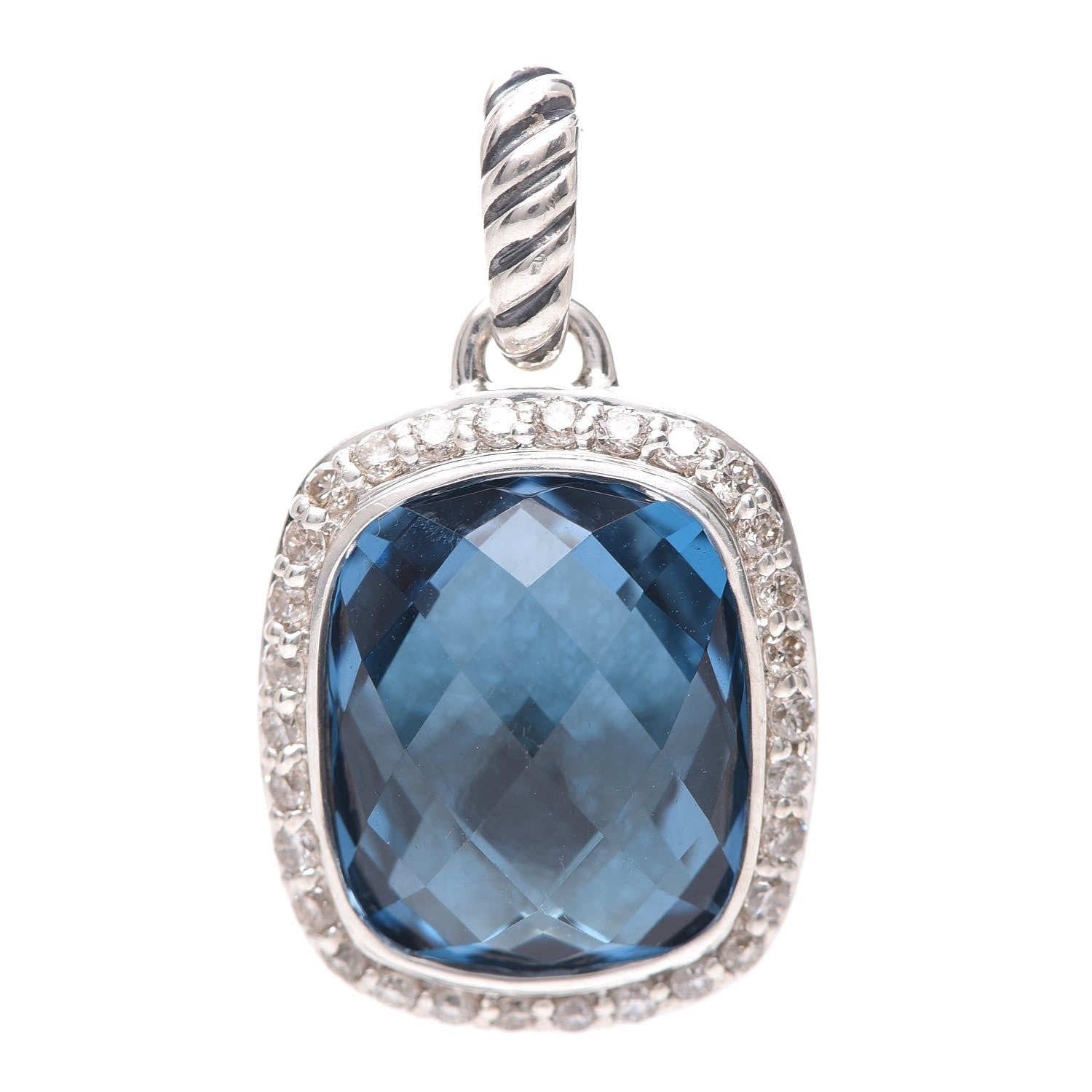 David Yurman Sterling Silver Diamond Blue Topaz Noblesse Enhancer Pendant 1 of 3
