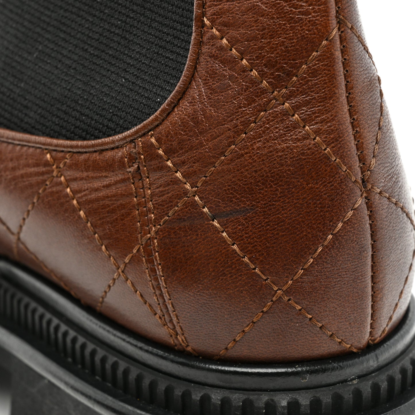 Calfskin Patent Cap Toe Quilted Short Boots 39.5 Brown Black