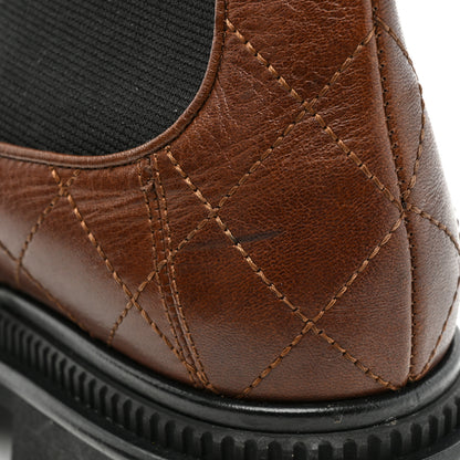 Chanel Calfskin Patent Cap Toe Quilted Short Boots 39.5 Brown Black 12 of 13
