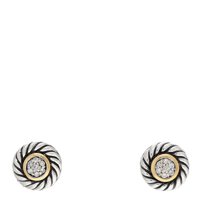 David Yurman Sterling Silver 18K Yellow Gold Diamond Cookie Cable Earrings 1 of 4