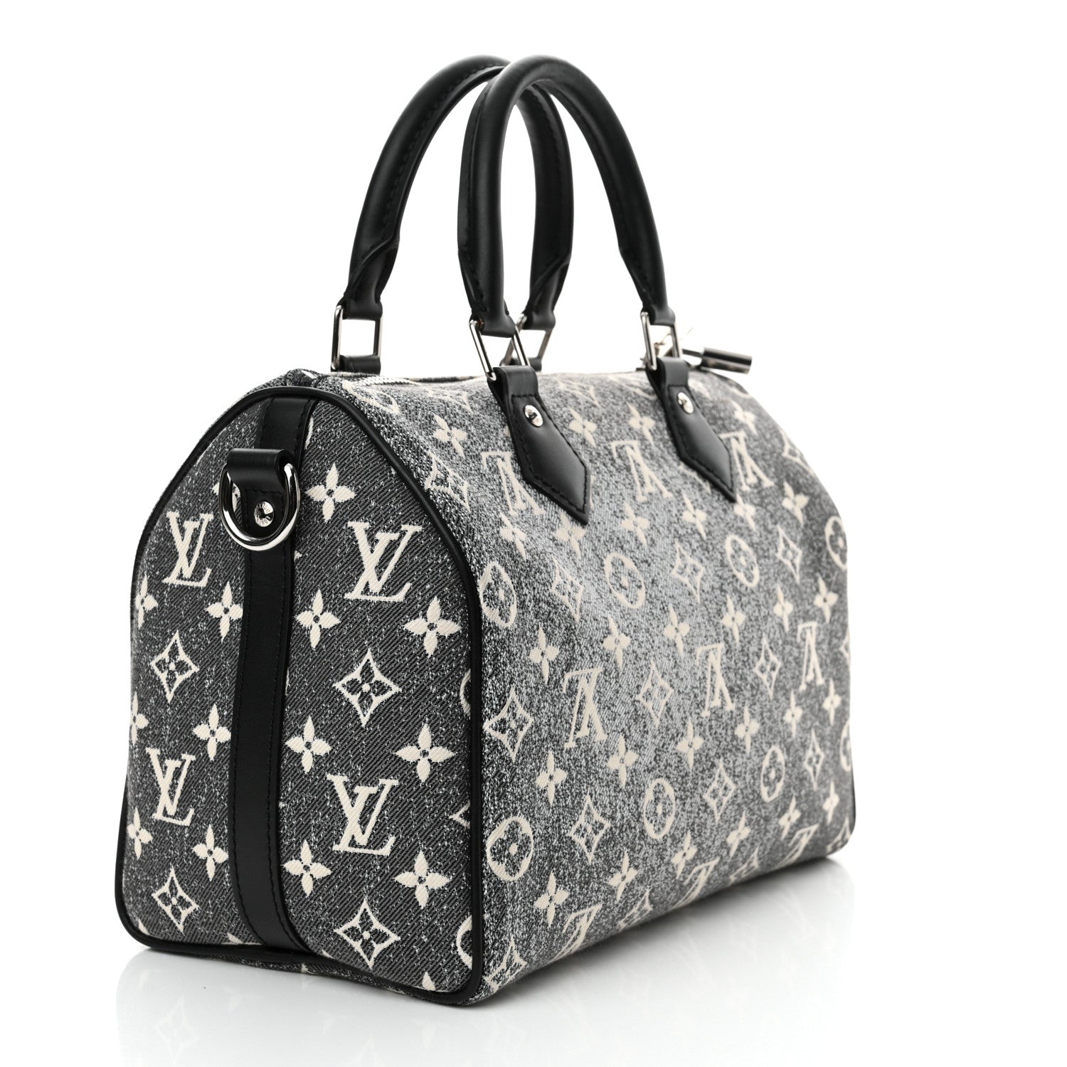 Louis Vuitton Denim Monogram Jacquard Speedy Bandouliere 25 Black 2 of 9