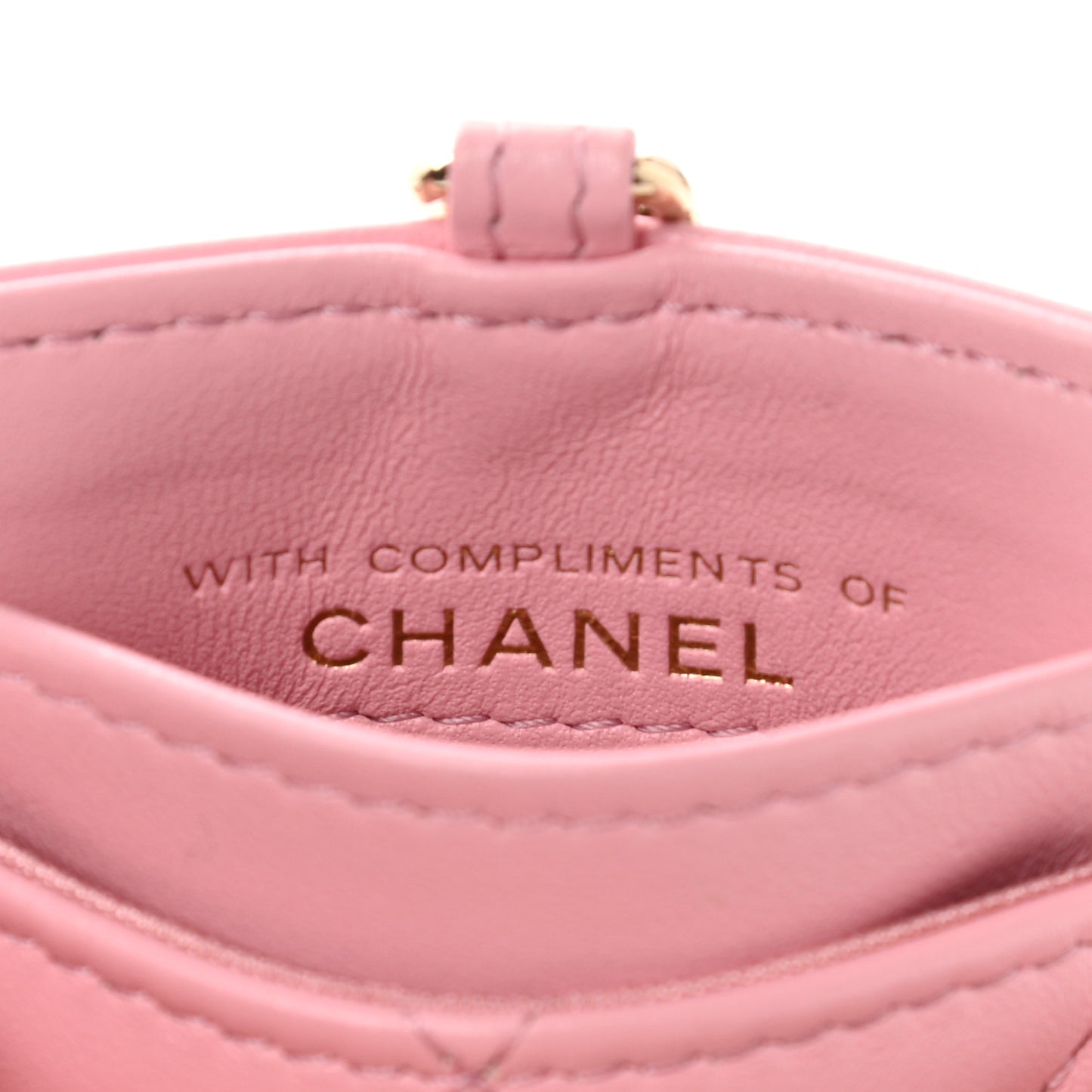 Lambskin Quilted Chanel Card Holder On Chain Pink