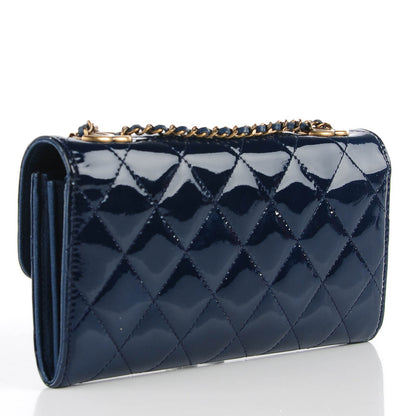 Chanel Patent Goatskin Quilted CC Eyelet Wallet On Chain Blue 3 of 8