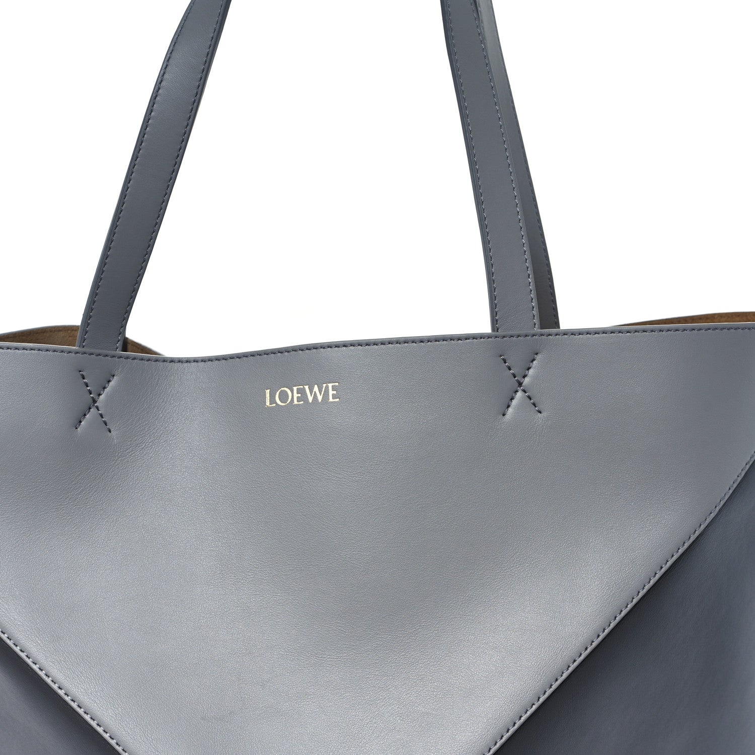 Loewe Shiny Calfskin Large Puzzle Fold Tote  Pearl Grey Dark Grey 7 of 9
