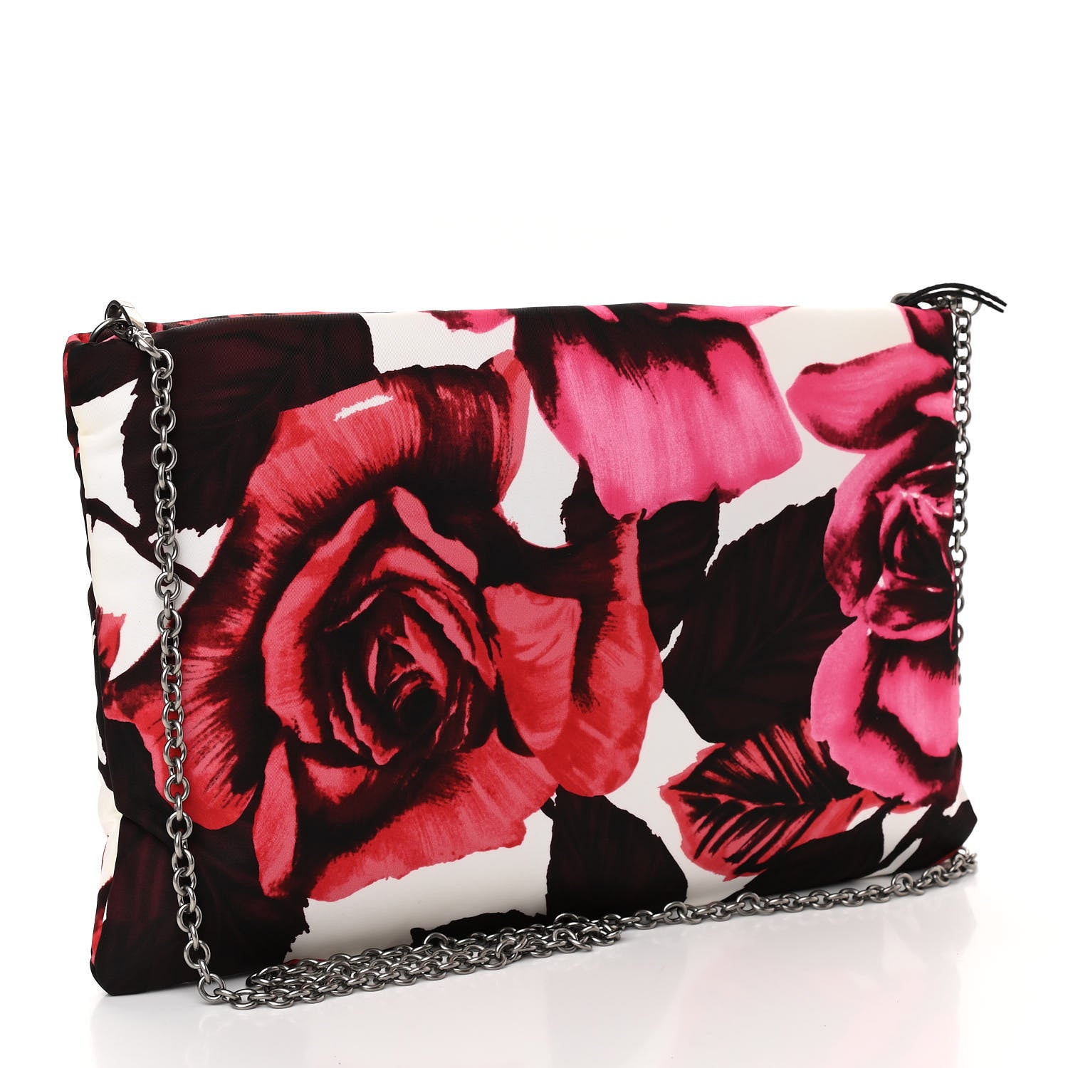 Prada Tessuto Soft Nylon Rose Print Small Chain Clutch Pink 3 of 10