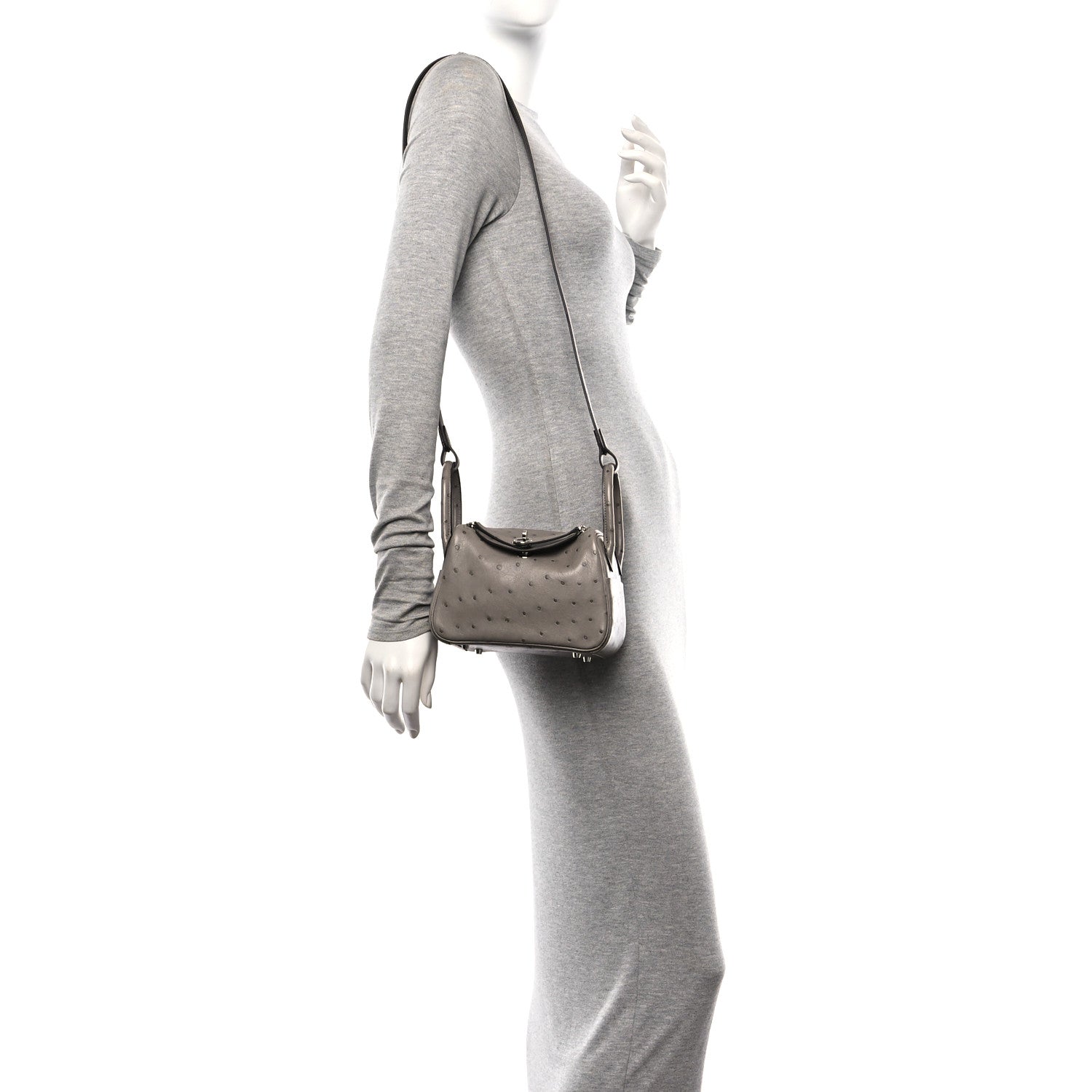 Hermes Ostrich Mini Lindy 20 Gris Tourterelle 2 of 11