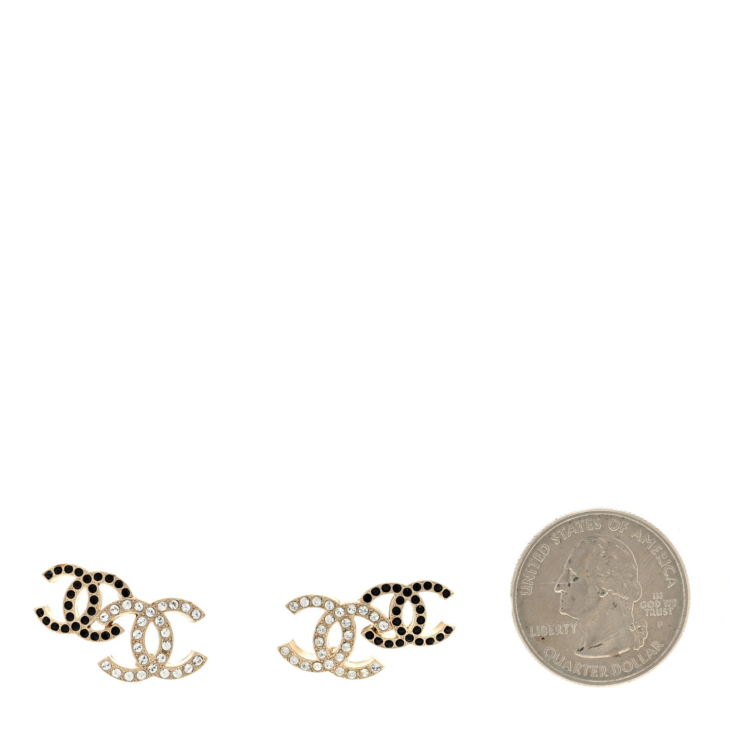 Chanel Crystal Double CC Earrings Gold Black 2 of 4