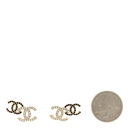 Chanel Crystal Double CC Earrings Gold Black 2 of 4