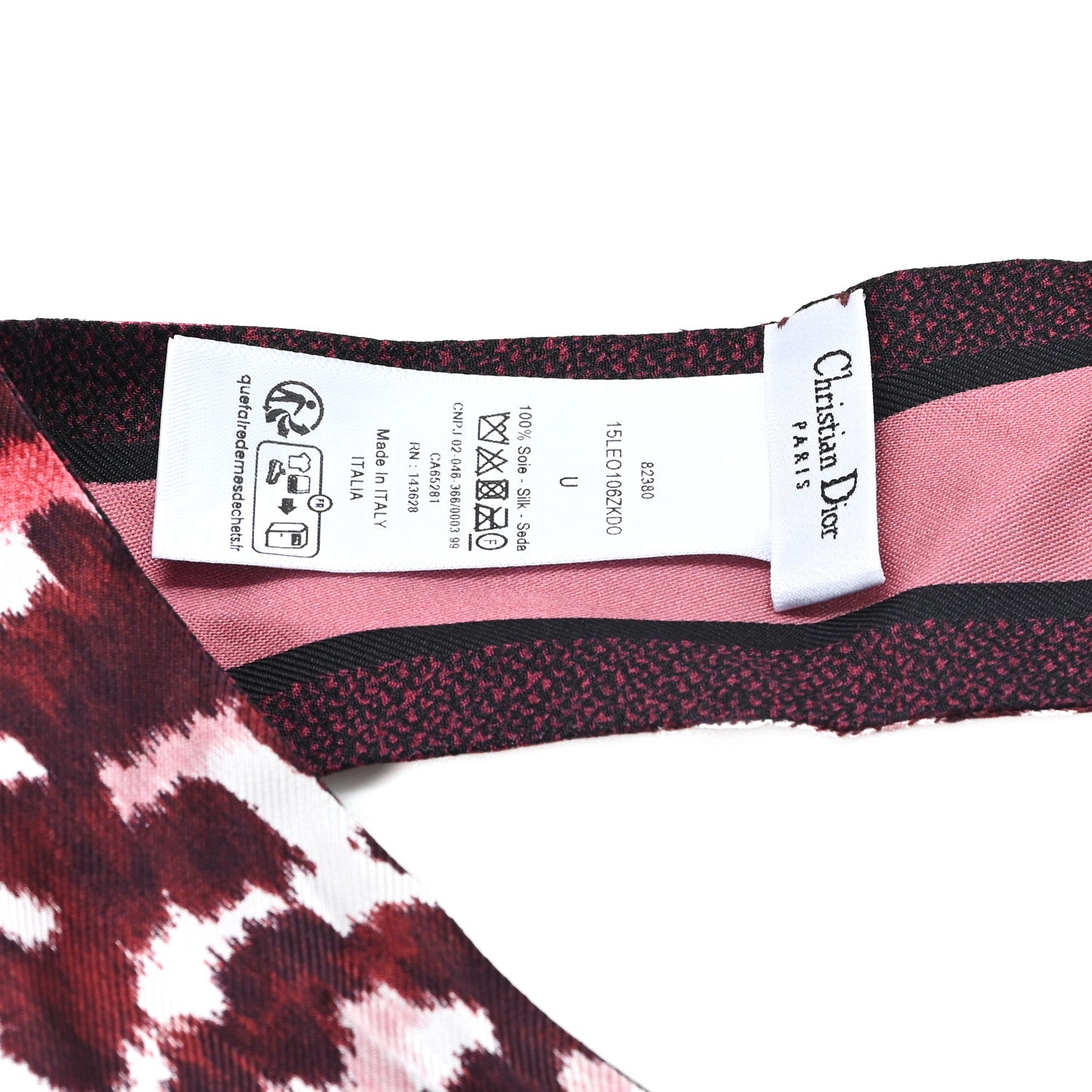 Christian Dior Silk Twill Cheetah Mitzah Scarf Black Pink
