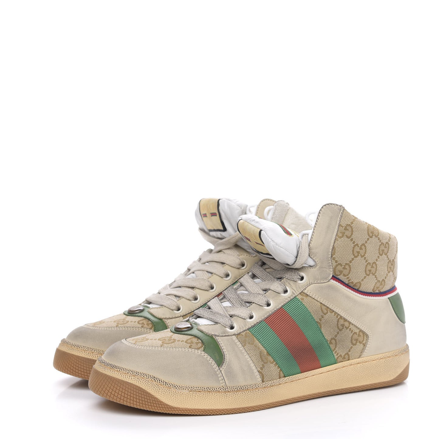 GG Monogram Nubuck Web Mens Screener High Top Sneakers 8.5 New Sand Dusty Milk Vintage Green