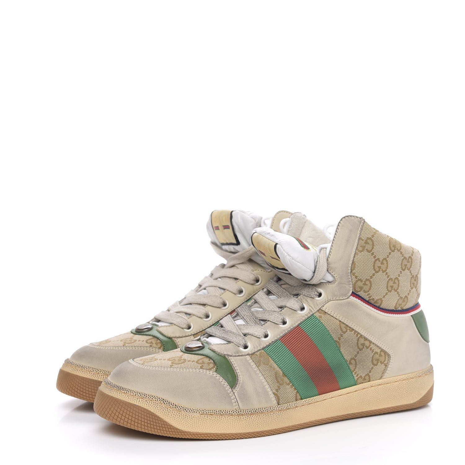 Gucci GG Monogram Nubuck Web Mens Screener High Top Sneakers 8.5 New Sand Dusty Milk Vintage Green 3 of 9