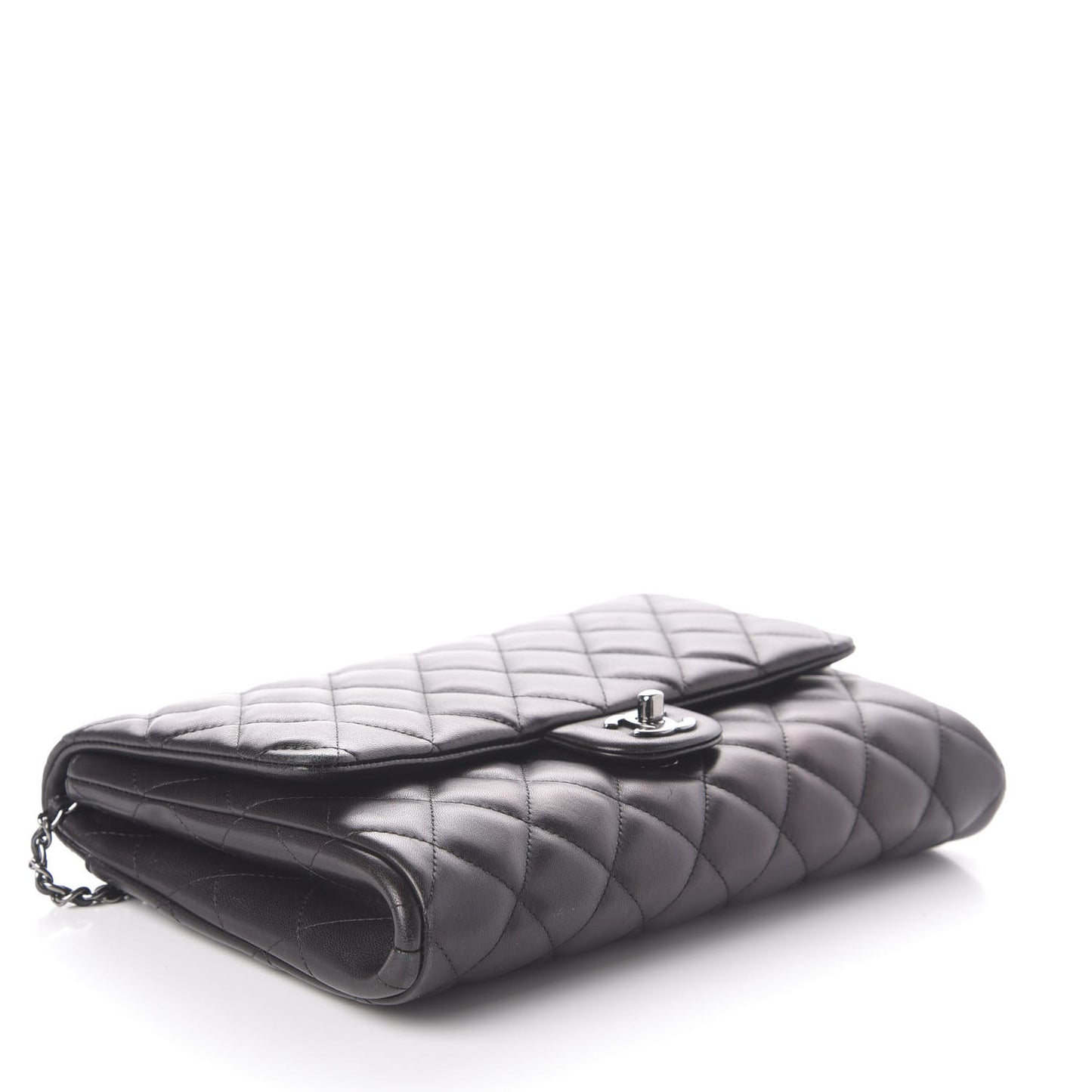 Lambskin Quilted Clutch With Chain Flap Black