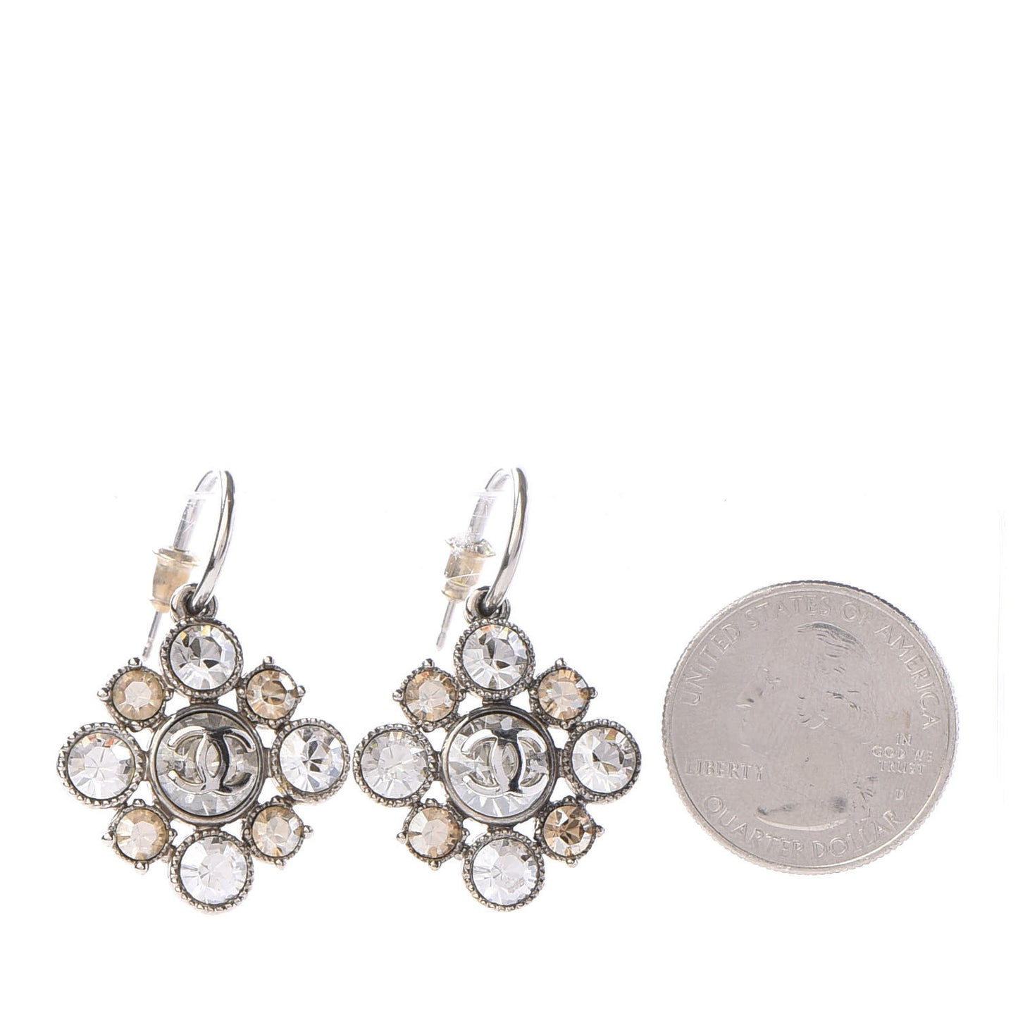 Crystal CC Dangle Earrings Silver