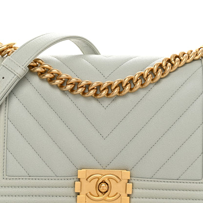 Chanel Caviar Chevron Quilted Medium Boy Flap Light Grey 8 of 10