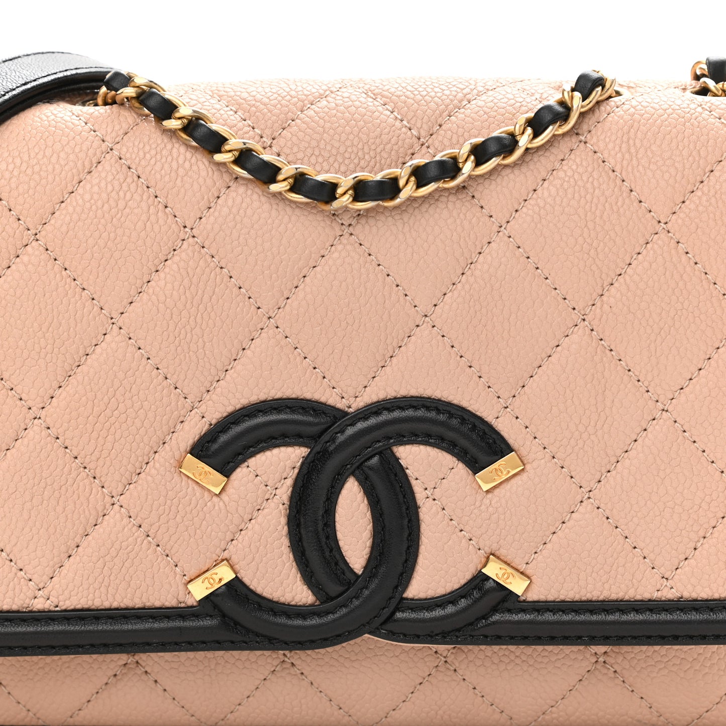 Caviar Quilted Small CC Filigree Flap Beige Black
