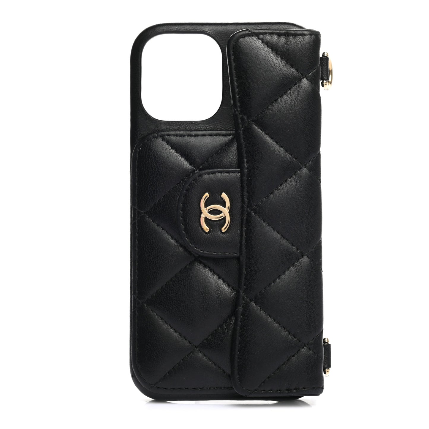 Lambskin Quilted iPhone XII Pro Holder With Chain Black