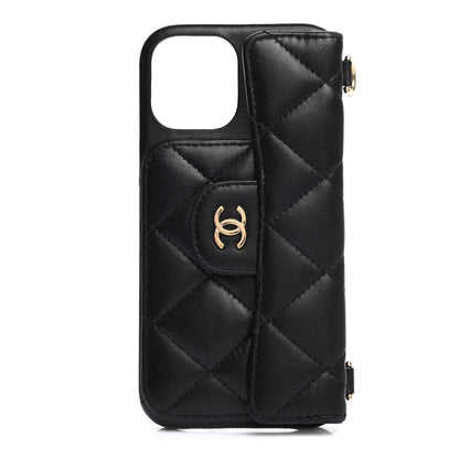 Chanel Lambskin Quilted iPhone XII Pro Holder With Chain Black 1 of 8