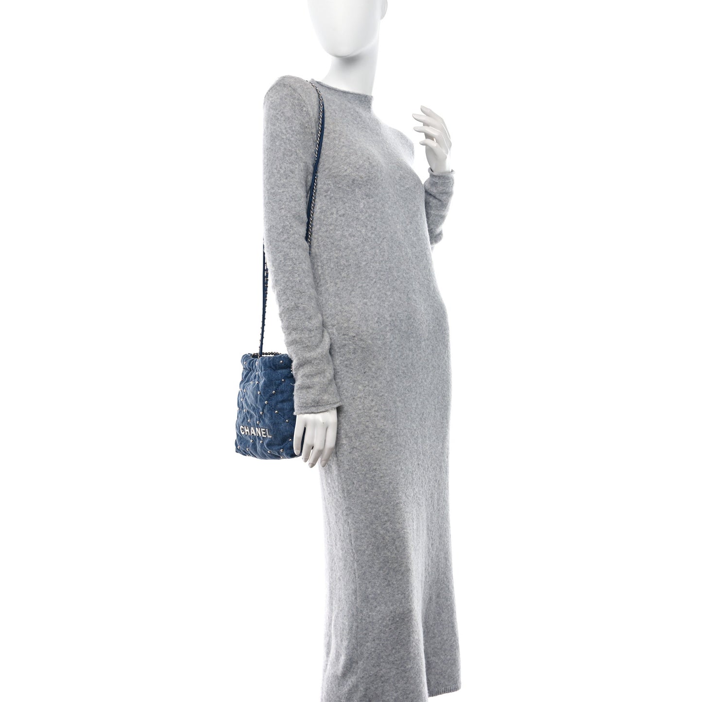 Washed Denim Quilted Studded Mini Chanel 22 Blue