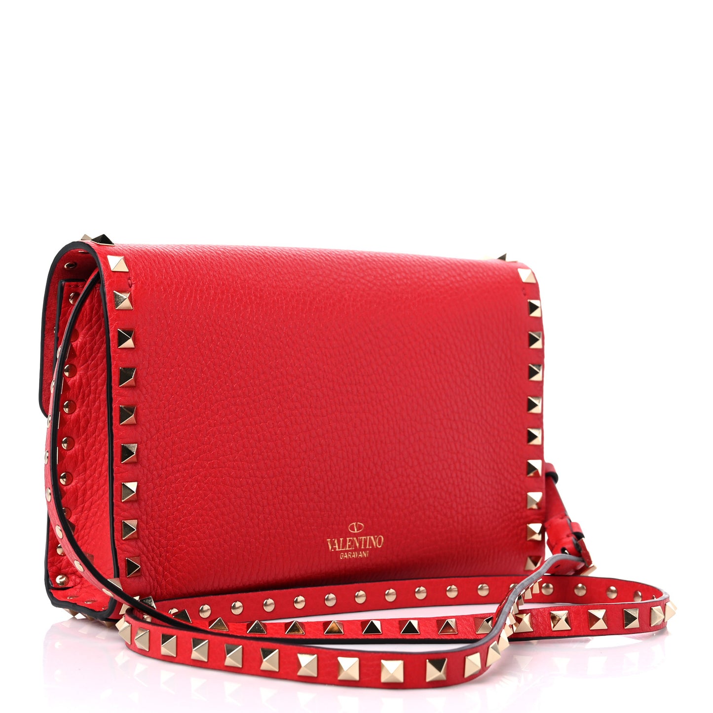 Pebbled Calfskin Medium Rockstud Flip Lock Crossbody Bag Rouge Pur