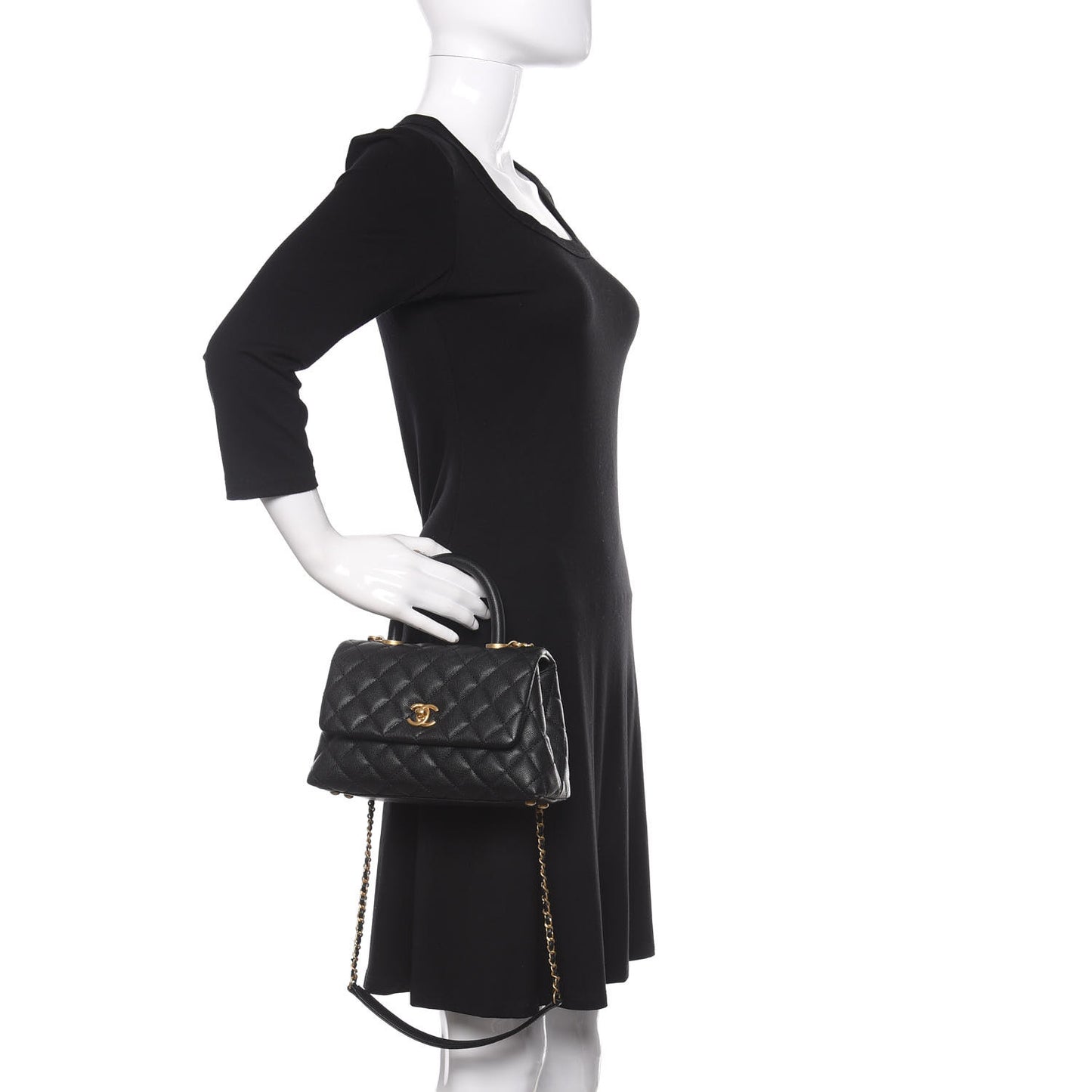 Caviar Quilted Mini Coco Handle Flap Black