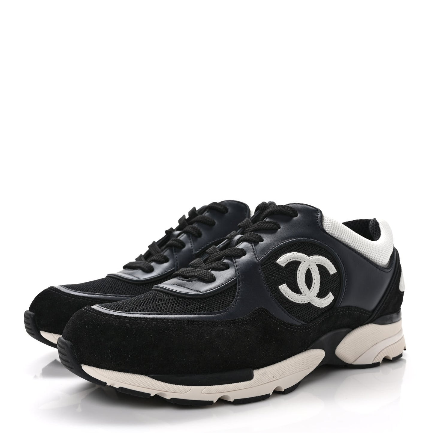 Mesh Suede Calfskin Womens CC Sneakers 40.5 Black White
