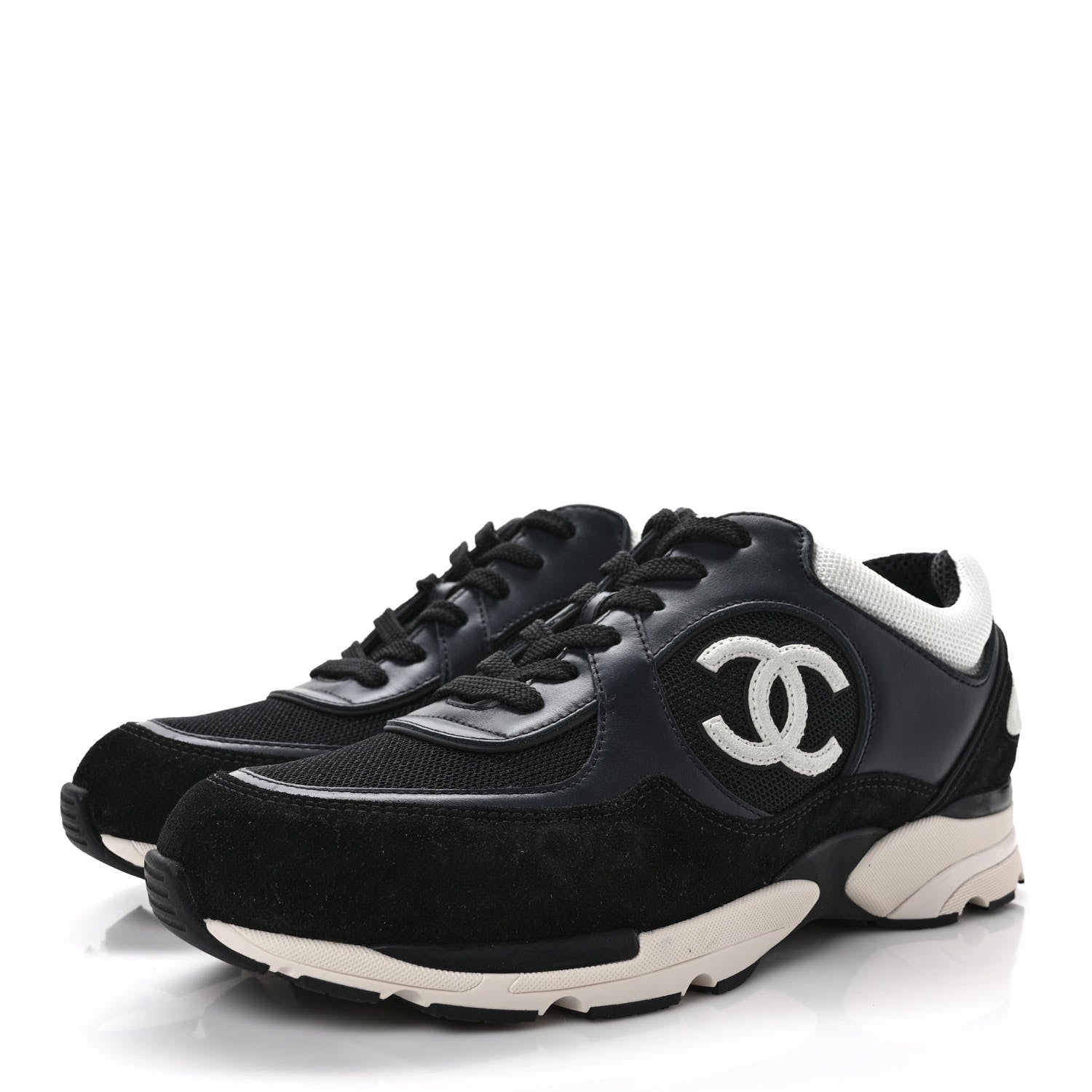 Chanel Mesh Suede Calfskin Womens CC Sneakers 40.5 Black White 3 of 9