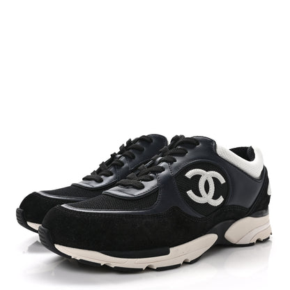 Chanel Mesh Suede Calfskin Womens CC Sneakers 40.5 Black White 3 of 9