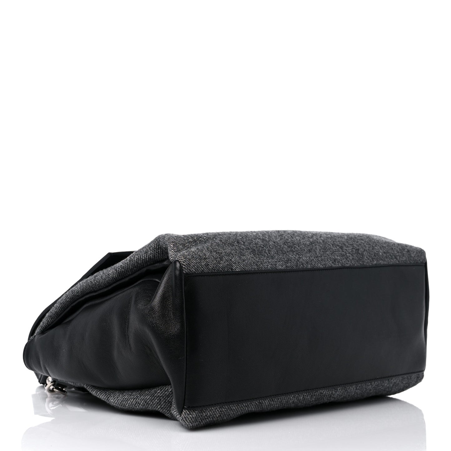 Tweed Wool Calfskin Medium Pandora Pure Flap Bag Dark Grey Black