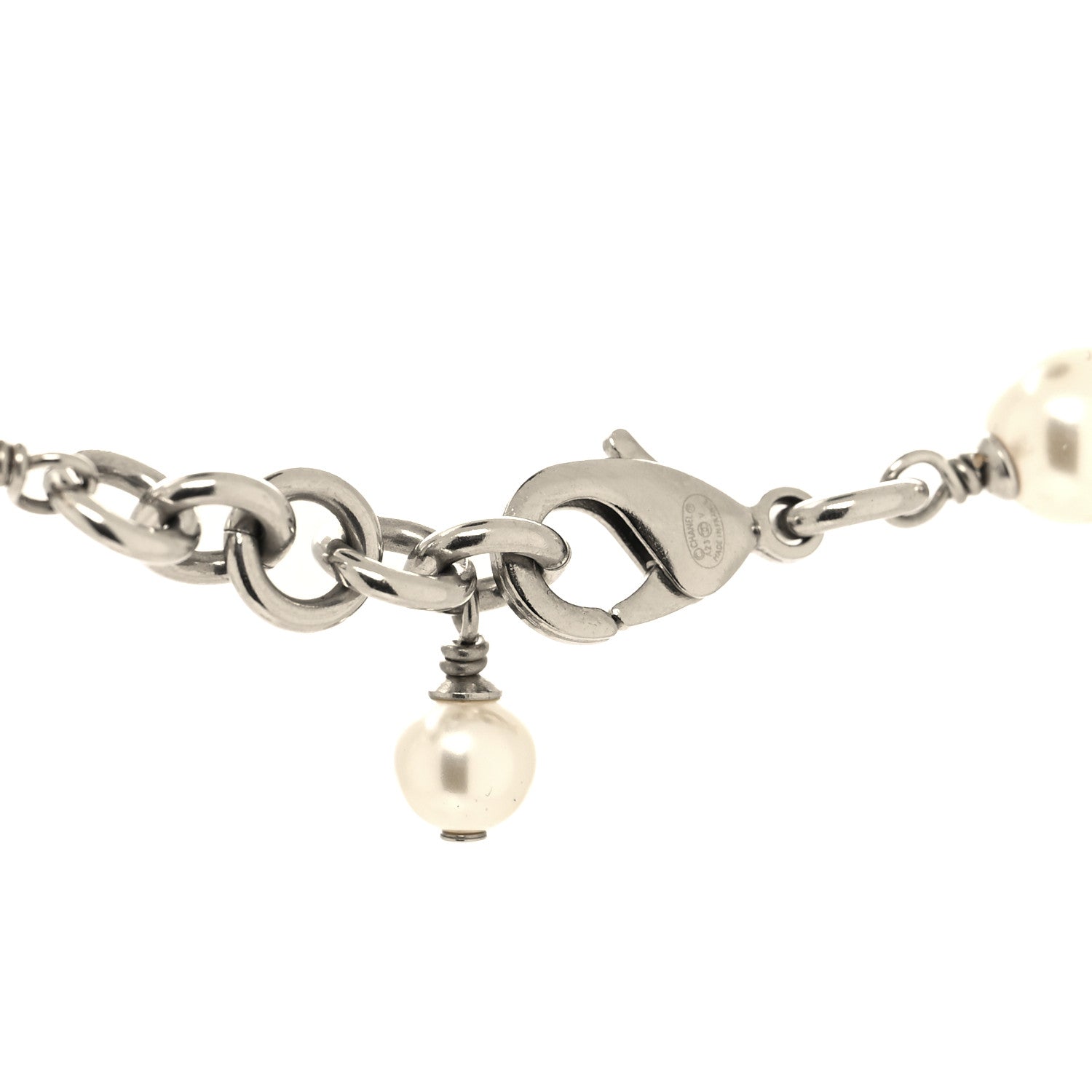Chanel Graduated Pearl Crystal CC Long Necklace Silver 4 of 5