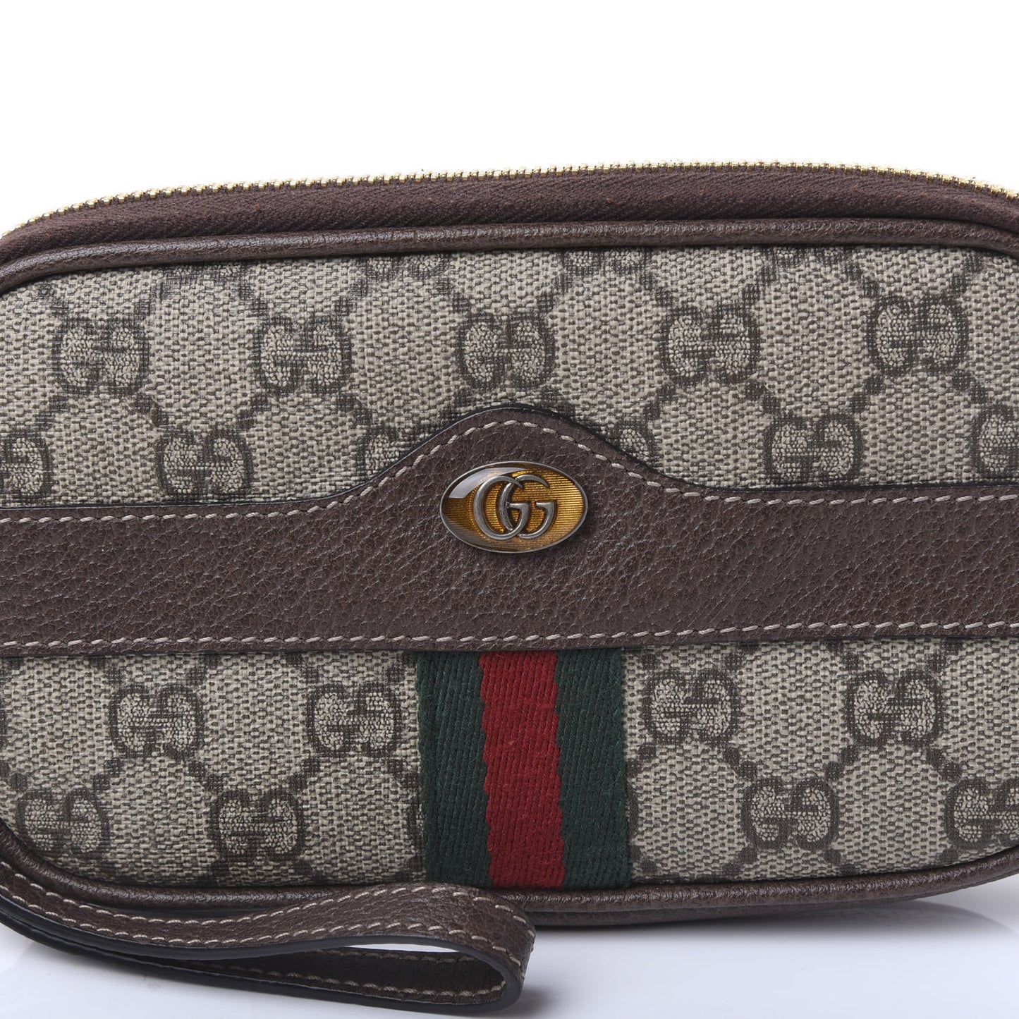 GG Supreme Monogram Ophidia Phone Case Wristlet Brown