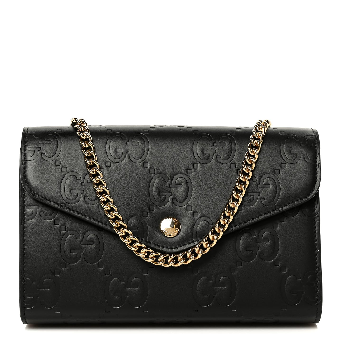 Calfskin GG Debossed Chain Wallet Black