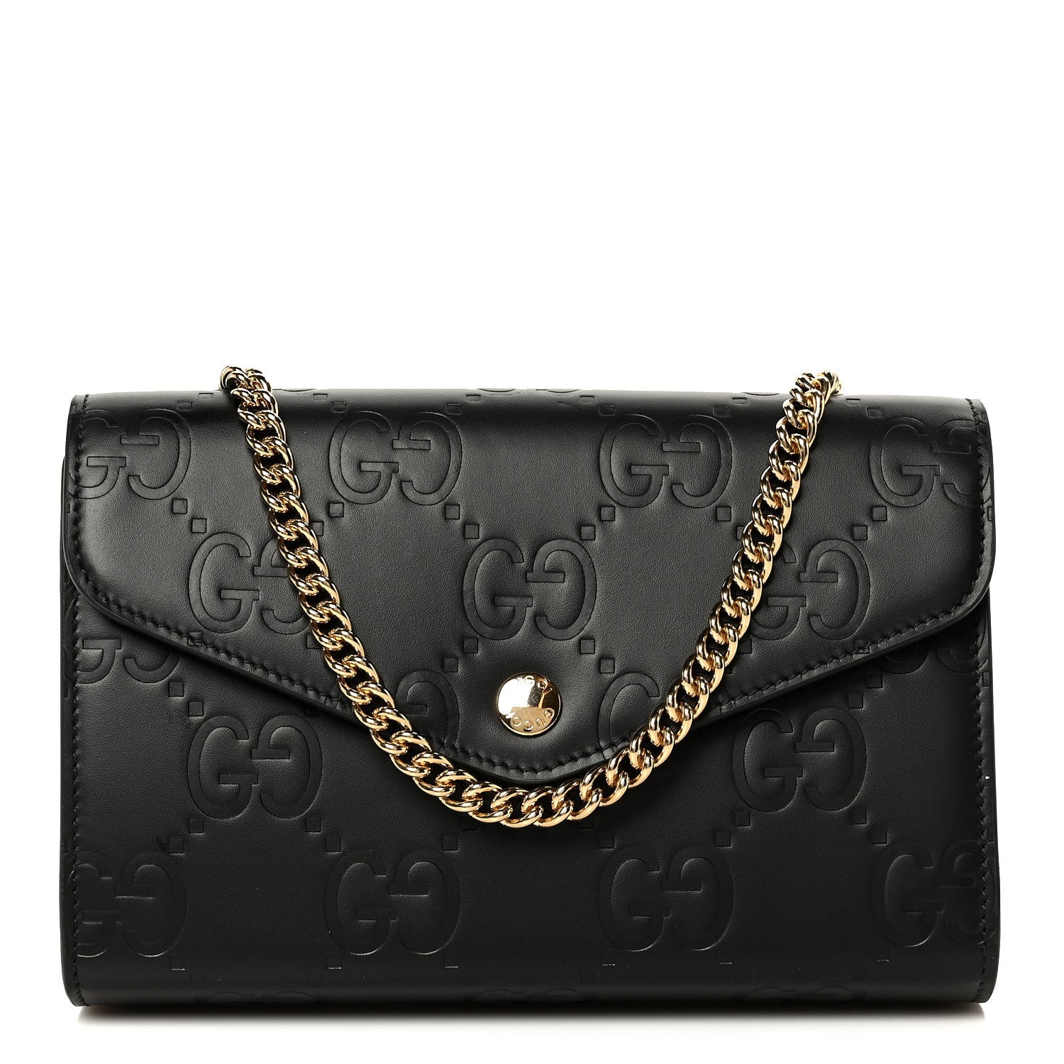 Gucci Calfskin GG Debossed Chain Wallet Black 1 of 10